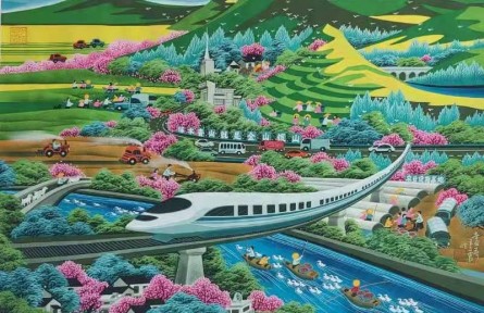 陕西户县农民画《绿水青山》